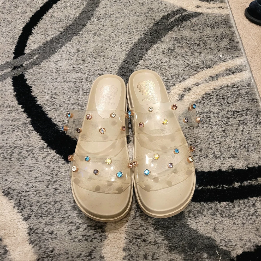 Vince Camuto Women's Partha Clear Jeweled Slide Sandals Size 9.5 - Picture 4 of 7